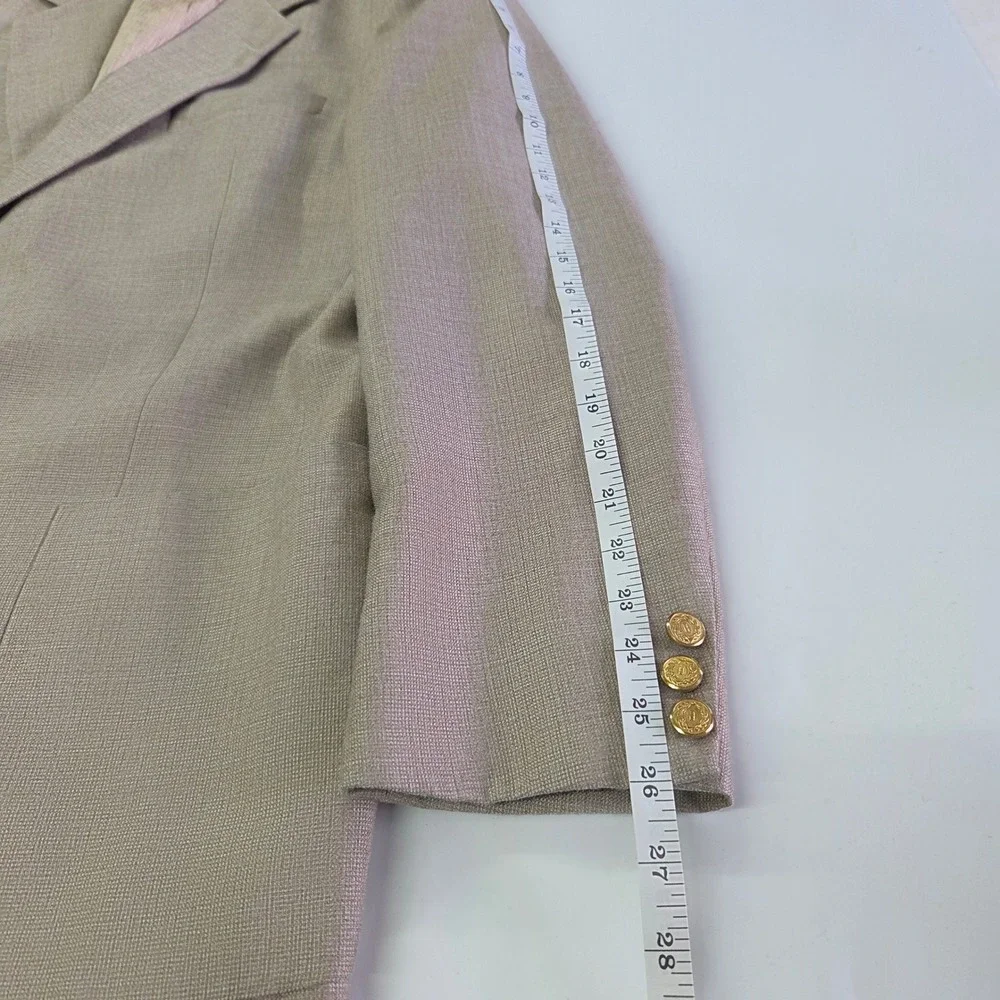 Halston‎ Blazer Men Size 40L Tan Vintage Gold Button Patch Pocket Sport Coat